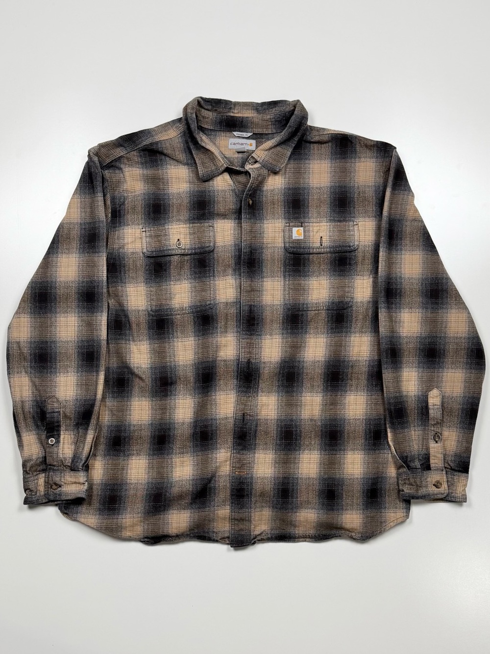 Carhartt Original Fit Plaid Flannel Button Up Shirt Men’s 2XL Gray Tan
